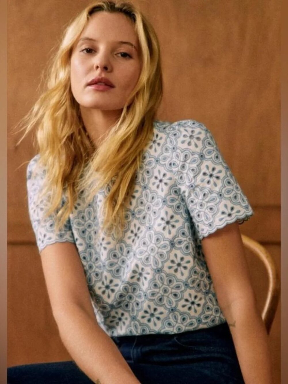 Sezane Annabelle Floral Eyelet Blouse Size EU 34 US 2